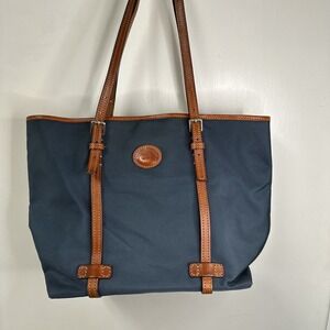 Authentic Dooney & Bourke Nylon East West Shopper Tote Bag Navy Blue